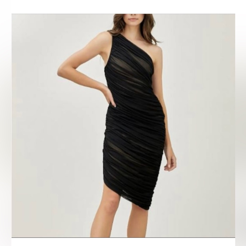 Do+Be Black One-Shoulder Mesh Midi Dress